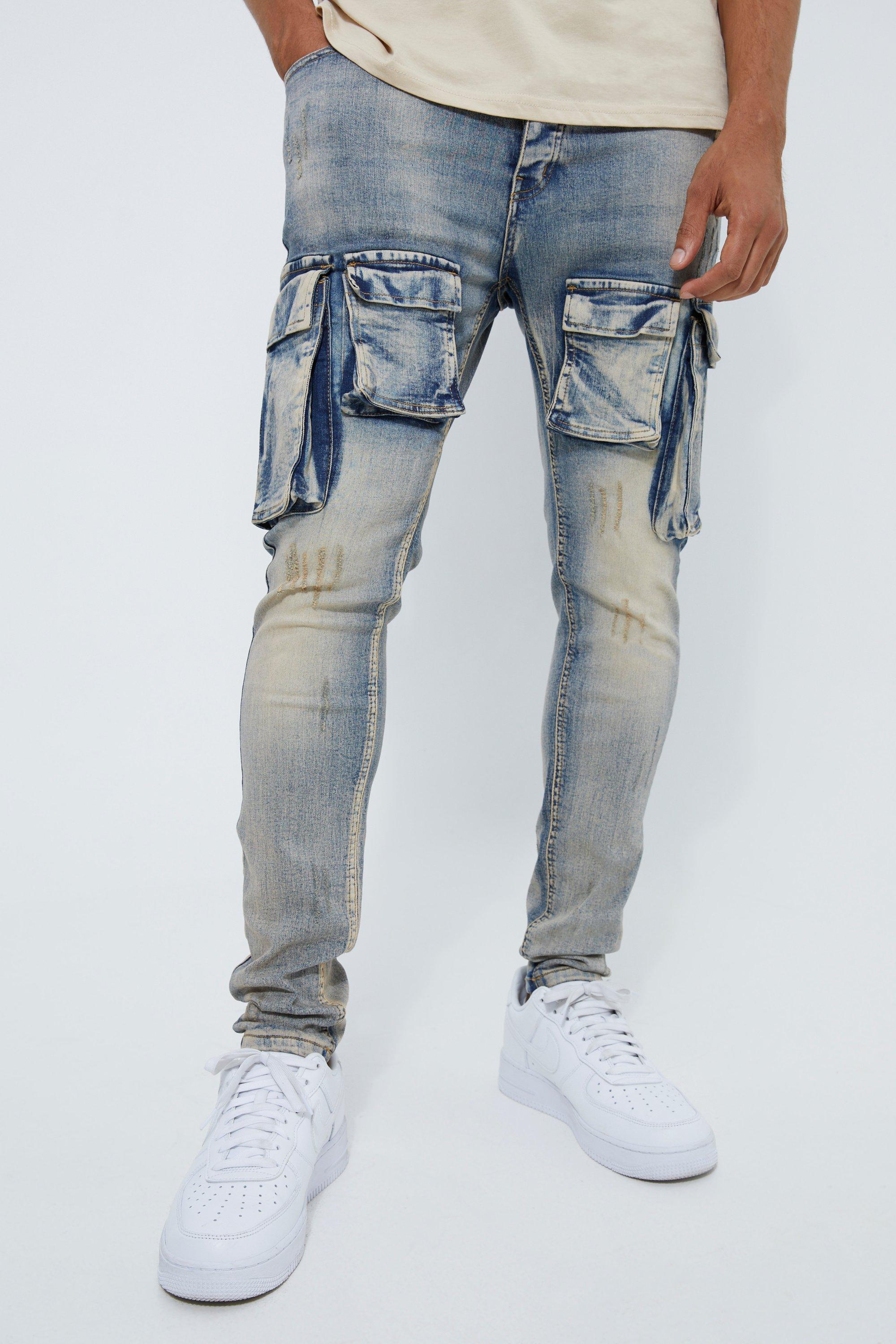 【COSYHARU】Pigment Multi Cargo Denim Pants Jeansowe cargo z wysokim stanem